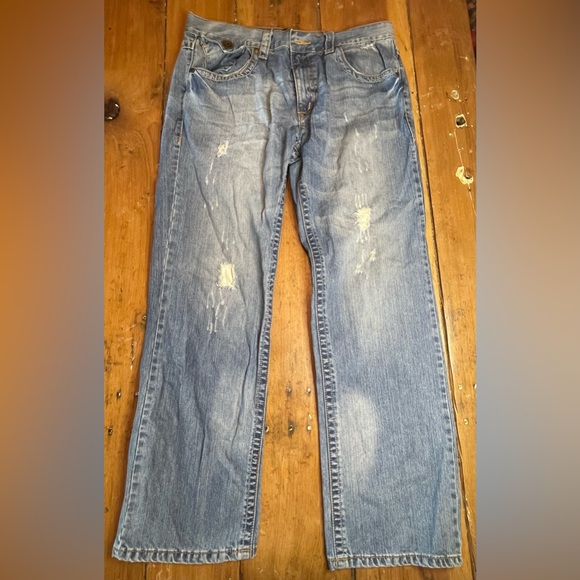 Level 7 Mens Slim Straight Bleach Washed Distressed Premium Denim Jeans - Picture 3 of 9